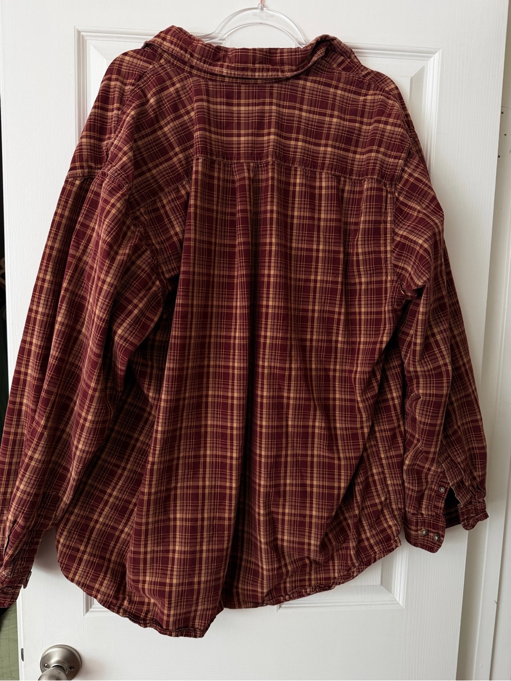 Carhartt 2XL Tall Plaid Button Down Shirt Burgundy Tan 100% Cotton Workwear - Picture 3 of 4